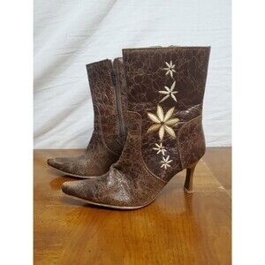 Los Canelos* Brown Flower Mexican Ostrich Ankle Mid Calf Bootie Boots Size 7
